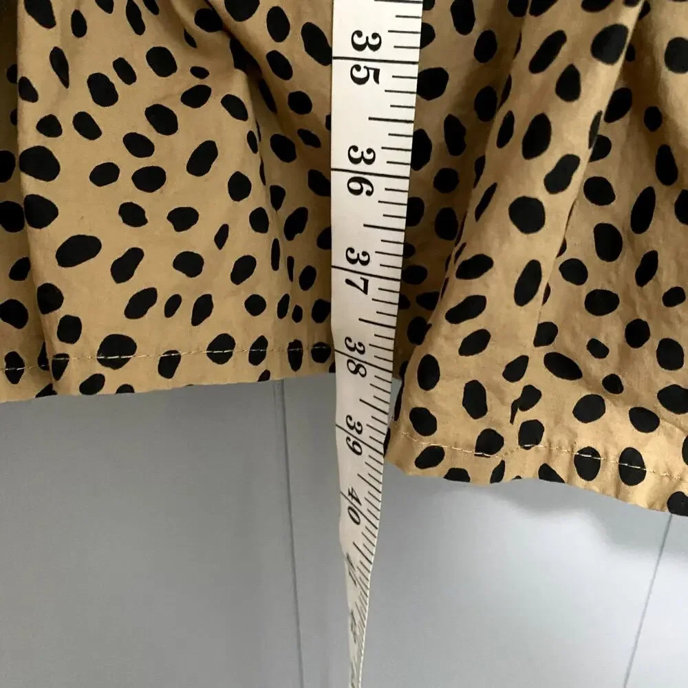 J. Crew Tan Leopard Dot Ruffle Neck Tiered Popover Relaxed Fit Preppy Dress M